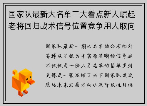 国家队最新大名单三大看点新人崛起老将回归战术信号位置竞争用人取向 国家队最新大名单三大看点新人崛起老将回归战术信号位置竞争用人取向